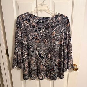 New Directions Paisley Blouse in Black, Gray, and Cream